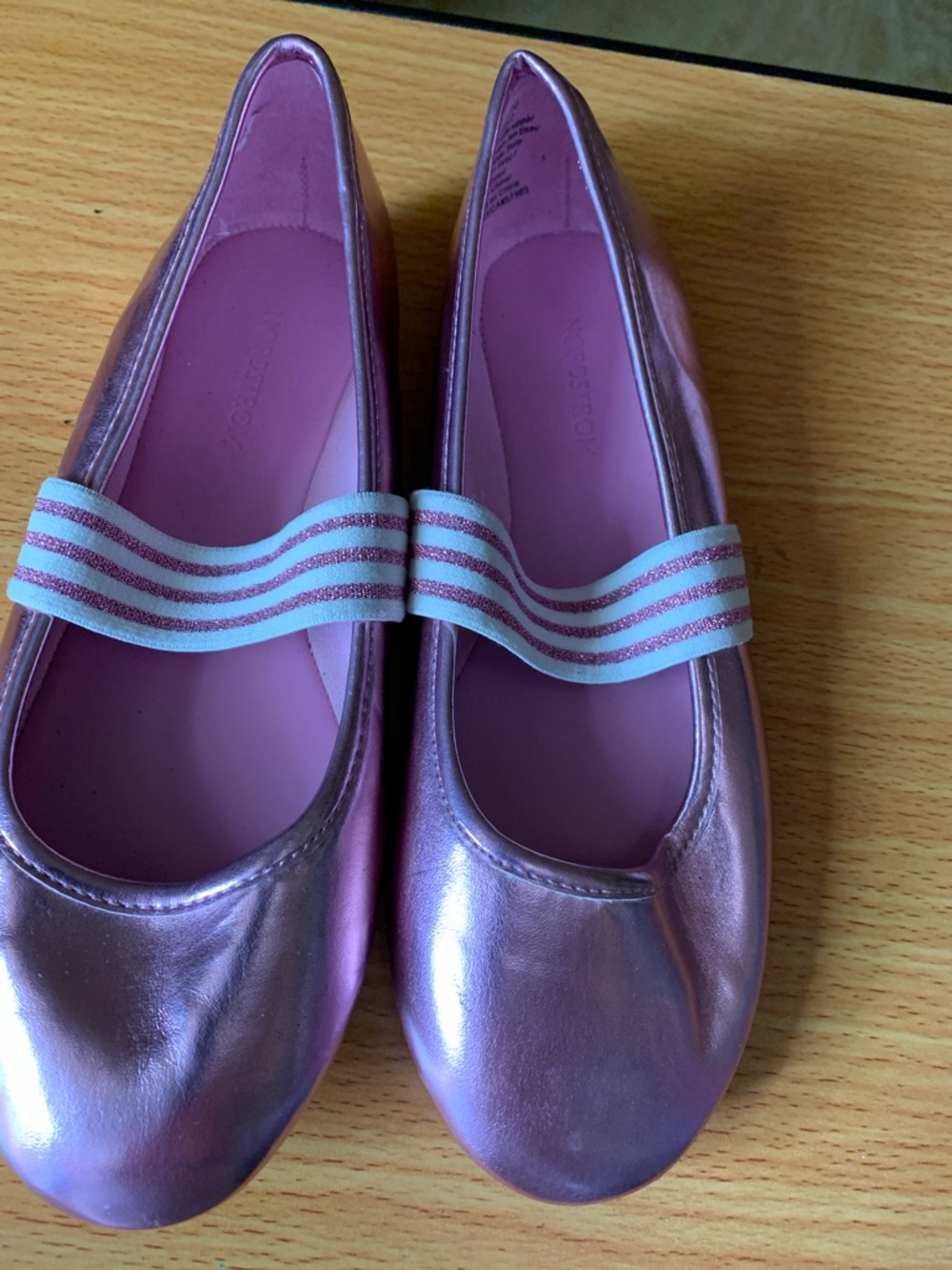 Nordstrom Metallic Pink Ballet Flats with Striped Elastic